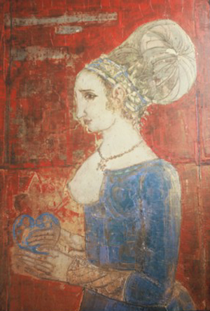 Roger Descombes, Portrait de Catherine de Medicis 1519-1589, 1968 - Portrait historique, huile sur massonite, vers 1968